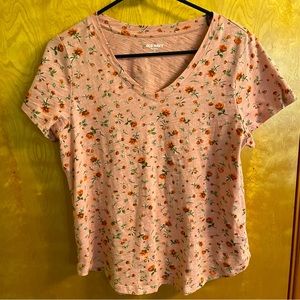 Old Navy Pink Floral Short Sleeve V Neck T-Shirt